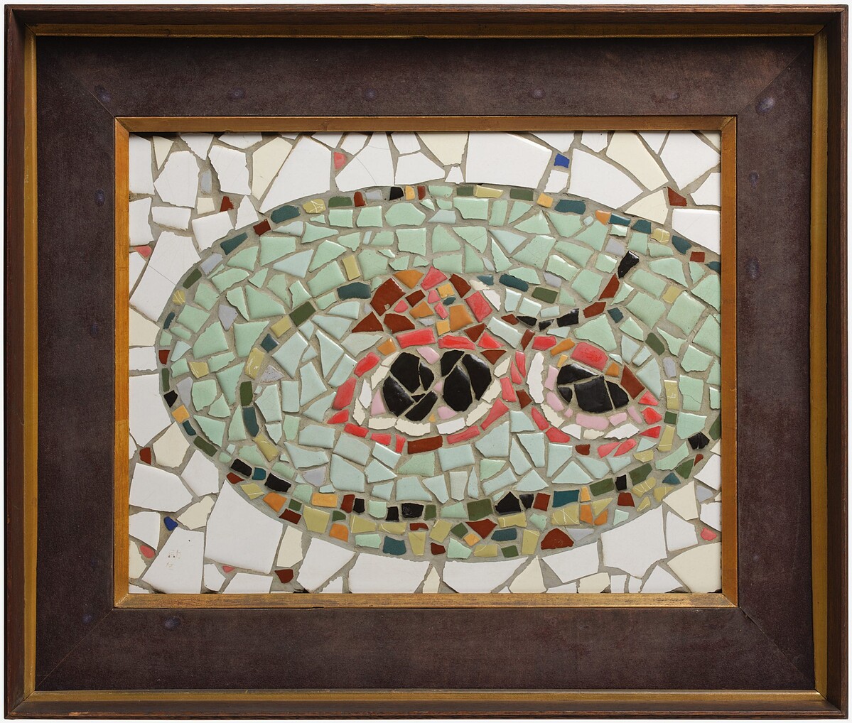 林之助（1917- 2008），〈秋果〉，1969，馬賽克拼貼，畫心 31.5 &times; 40 公分，全尺寸 47.5&times; 56.2 公分，臺中市立美術館藏。攝影：ANPIS FOTO 王世邦