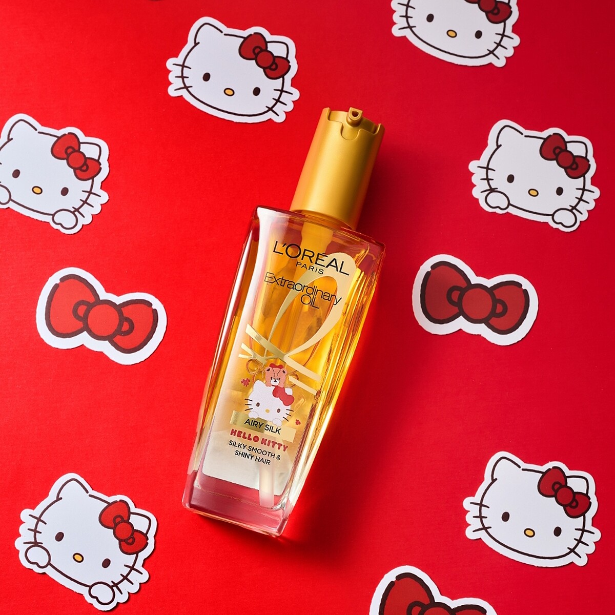 巴黎萊雅金緻護髮精油Hello Kitty限量聯名版與聯名貼紙。