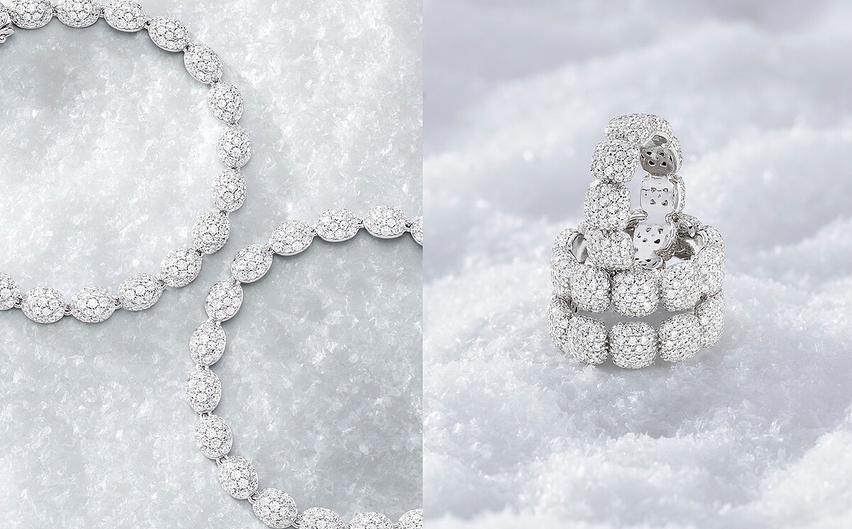 左 : Flocons de neige系列手鍊NT8,300，右 : Flocons de neige戒指NT4,800