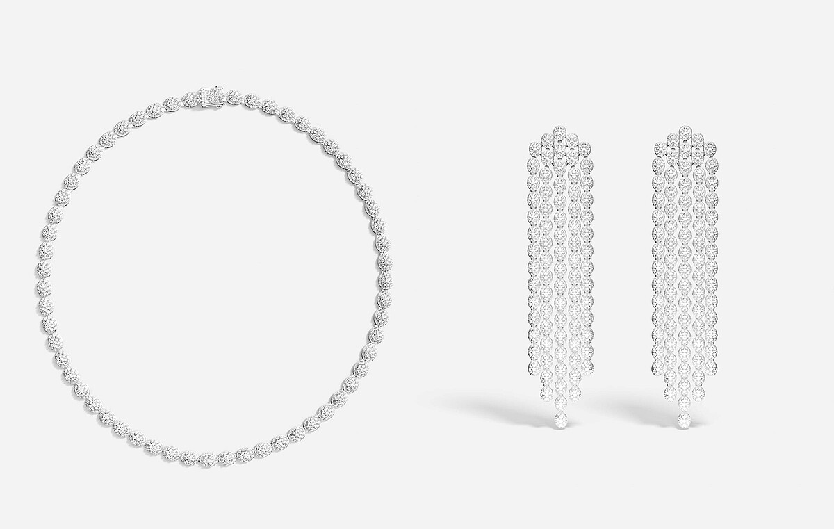 左 : Flocons de neige項鍊NT17,100、Flocons de neige垂墜耳環NT 23,800