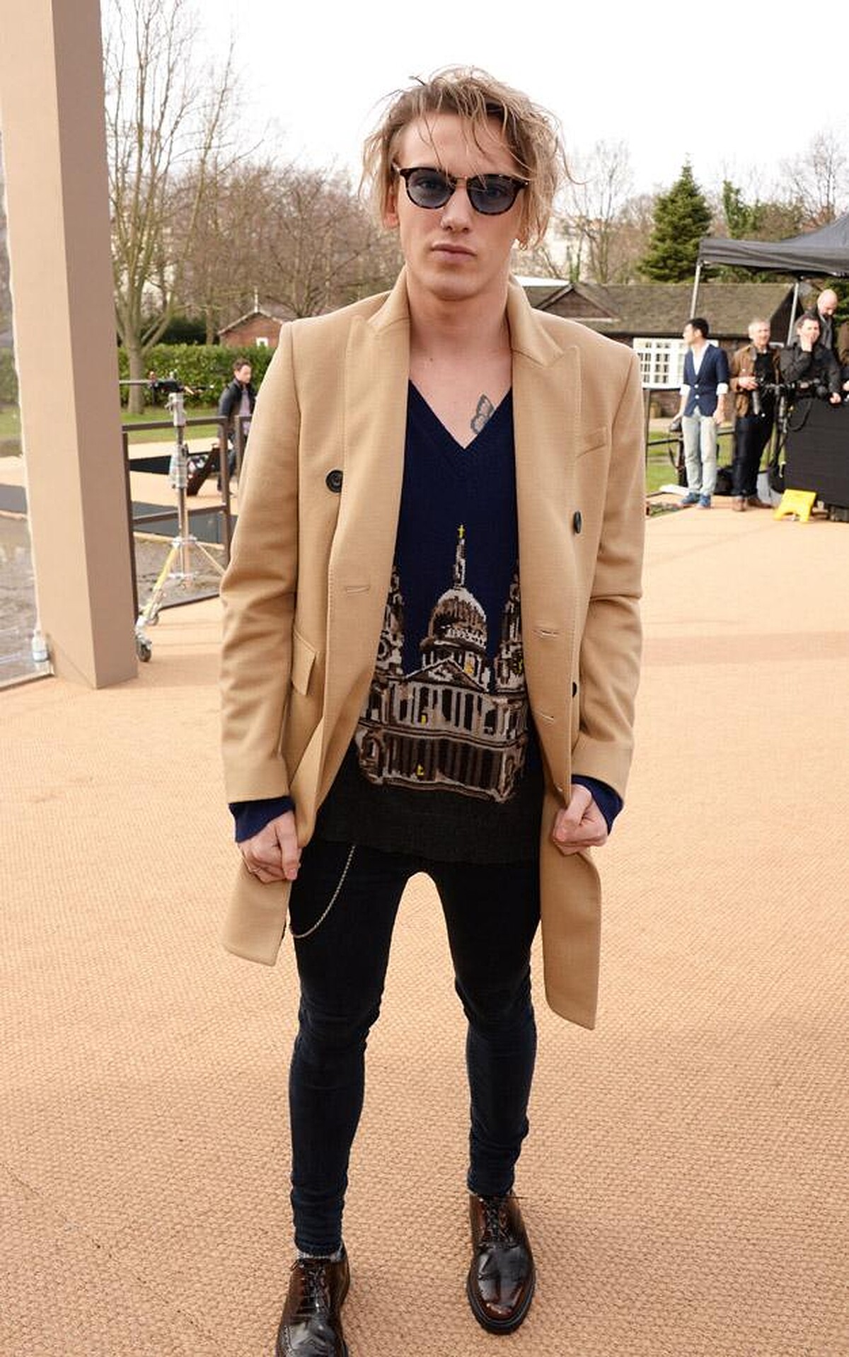 Jamie Campbell Bower wearing Burberry