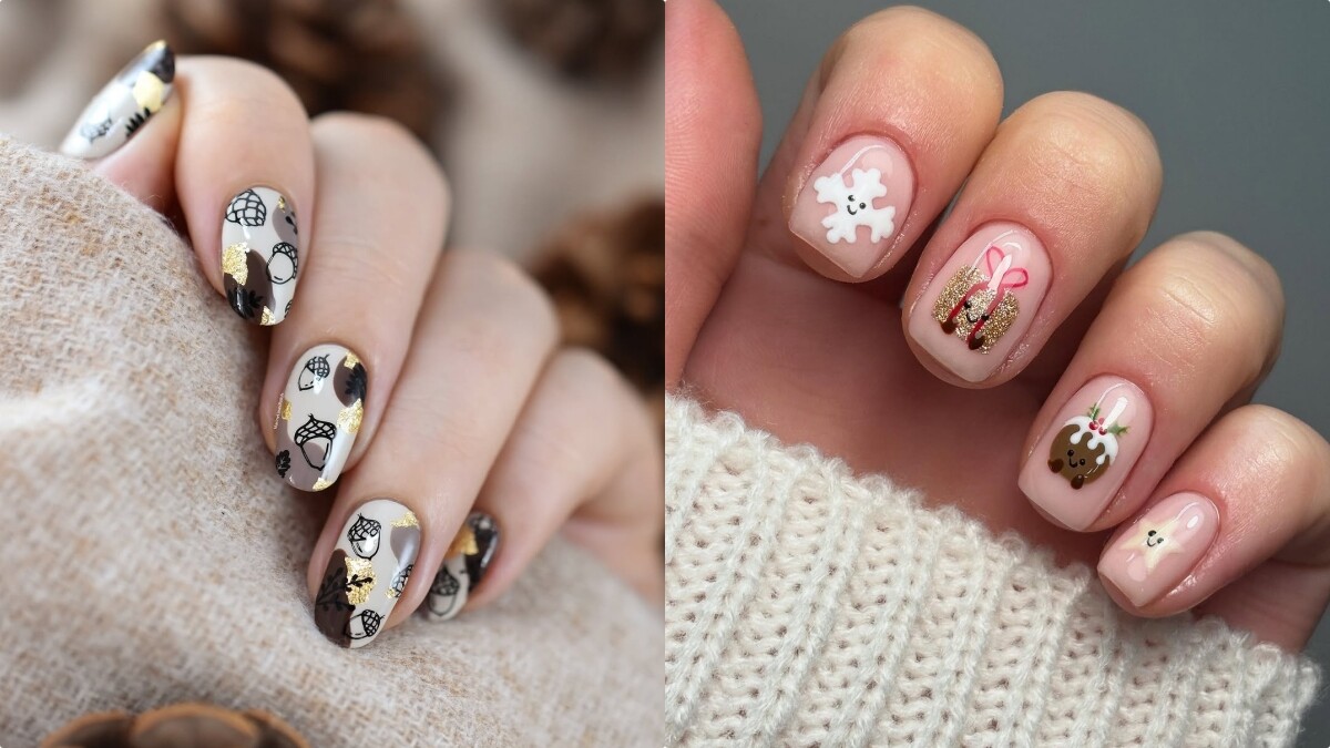 2025聖誕美甲推薦「松果美甲」！12款範本簡單精緻，將節日氛圍收進指尖