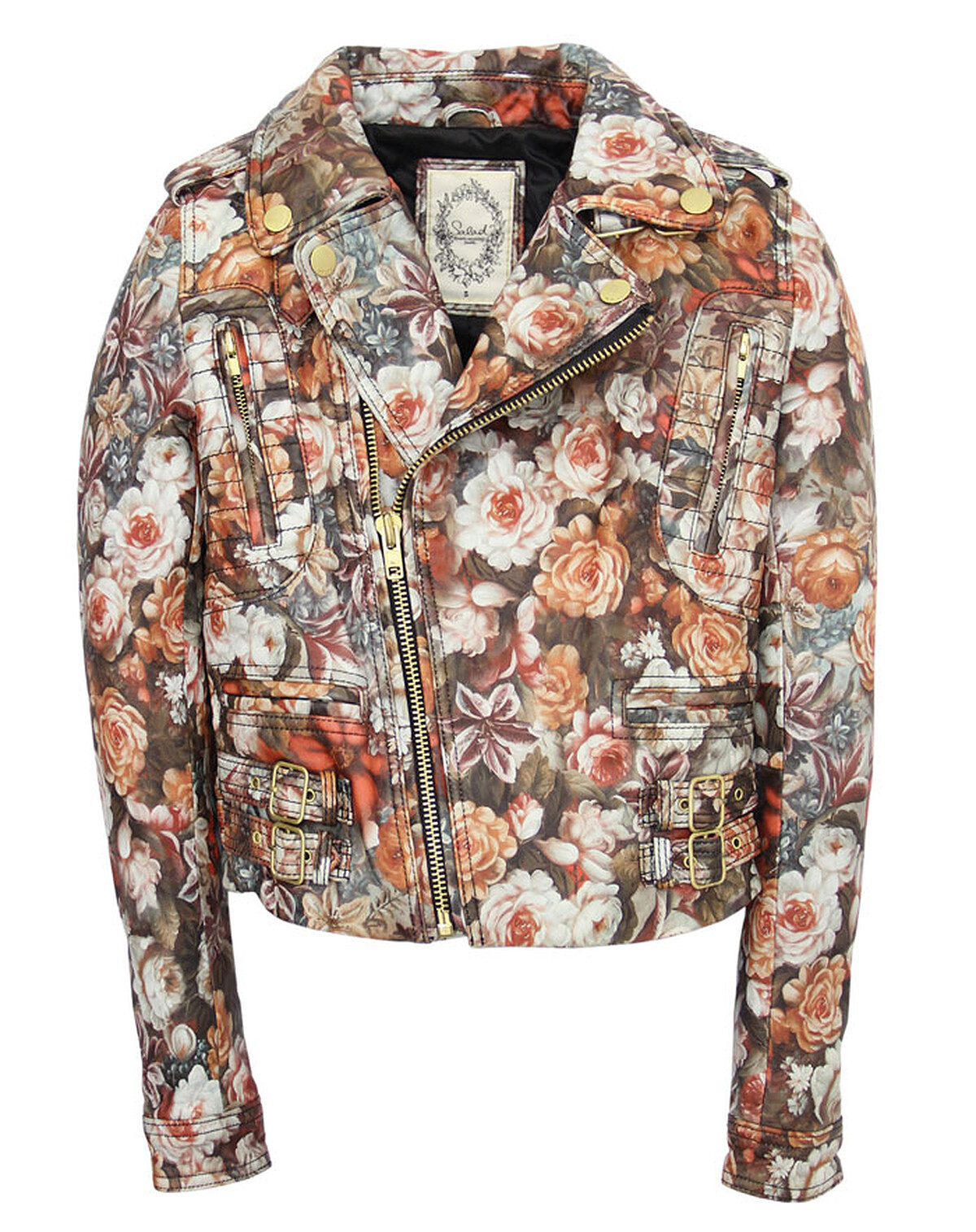 Salad復古花紋小羊皮騎士皮衣(女)