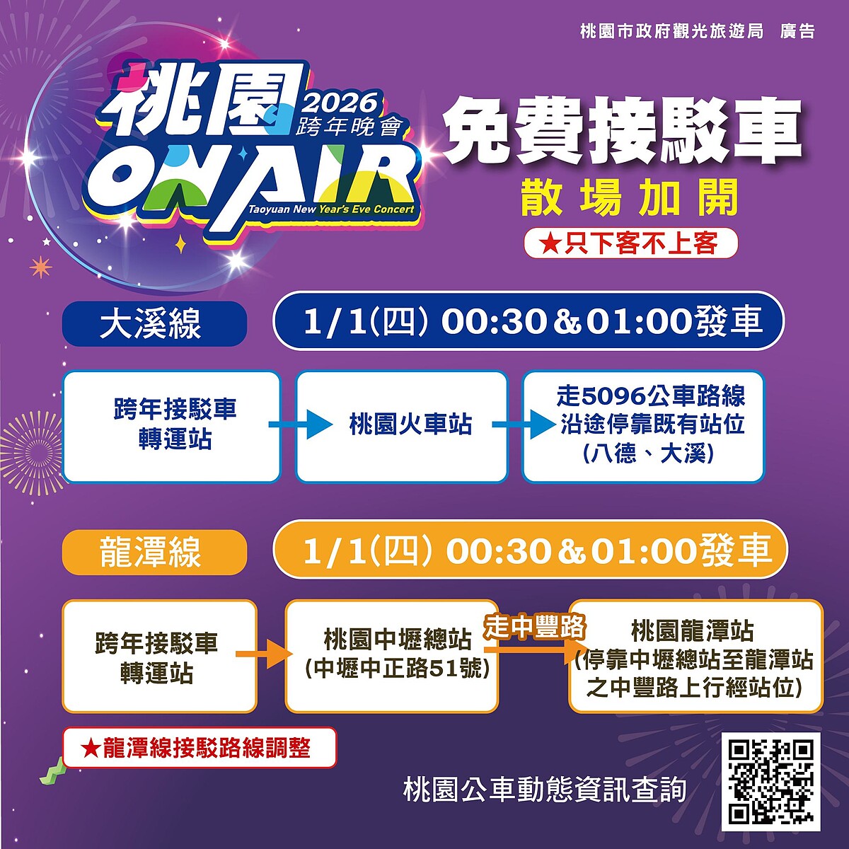 2026桃園跨年免費接駁車散場加開路線
