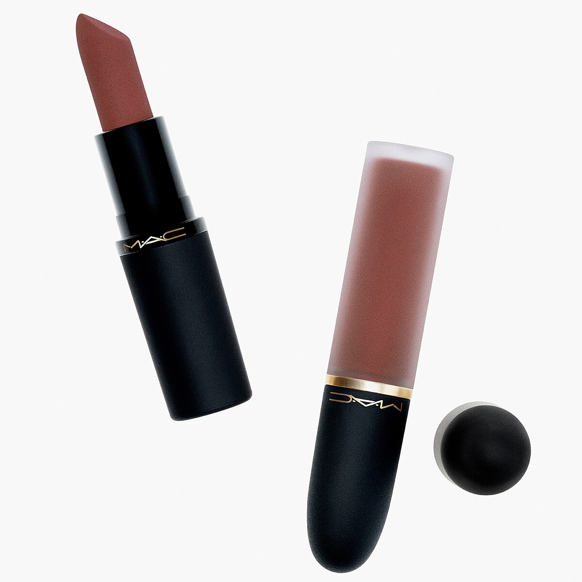 (左)M.A.C輕親雲霧保濕唇膏、(右)輕親雲霧唇頰慕斯。