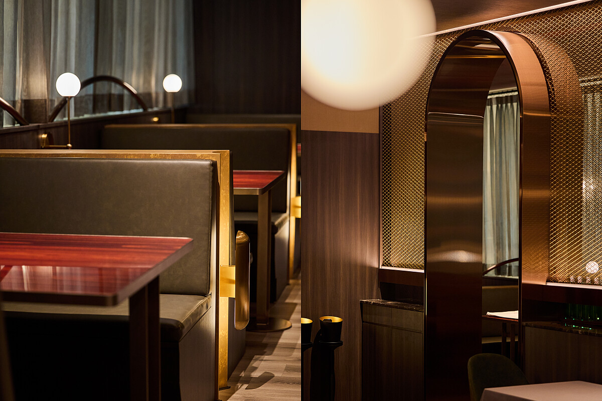 空間以金屬材質為主，搭配柔和的間接照明。