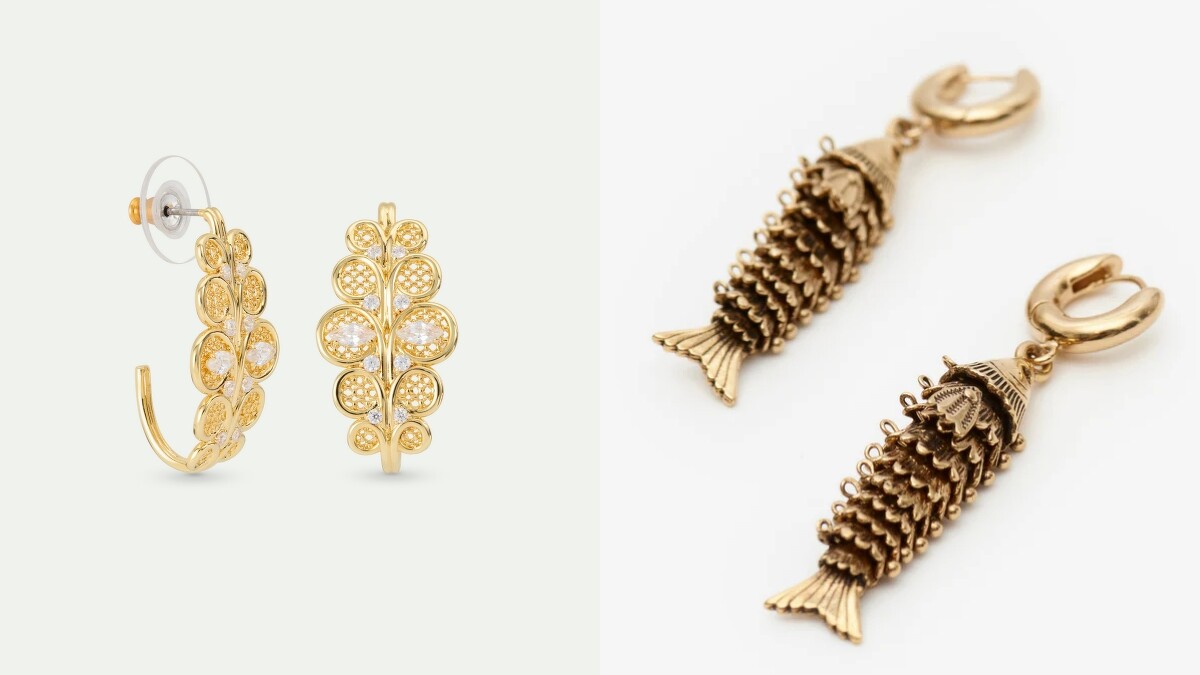 Les N&eacute;r&eacute;ides 愛樂而生-花絲皇冠耳環 NT$6,300、ISABEL MARANT RIVER金色耳環 NT$9,800