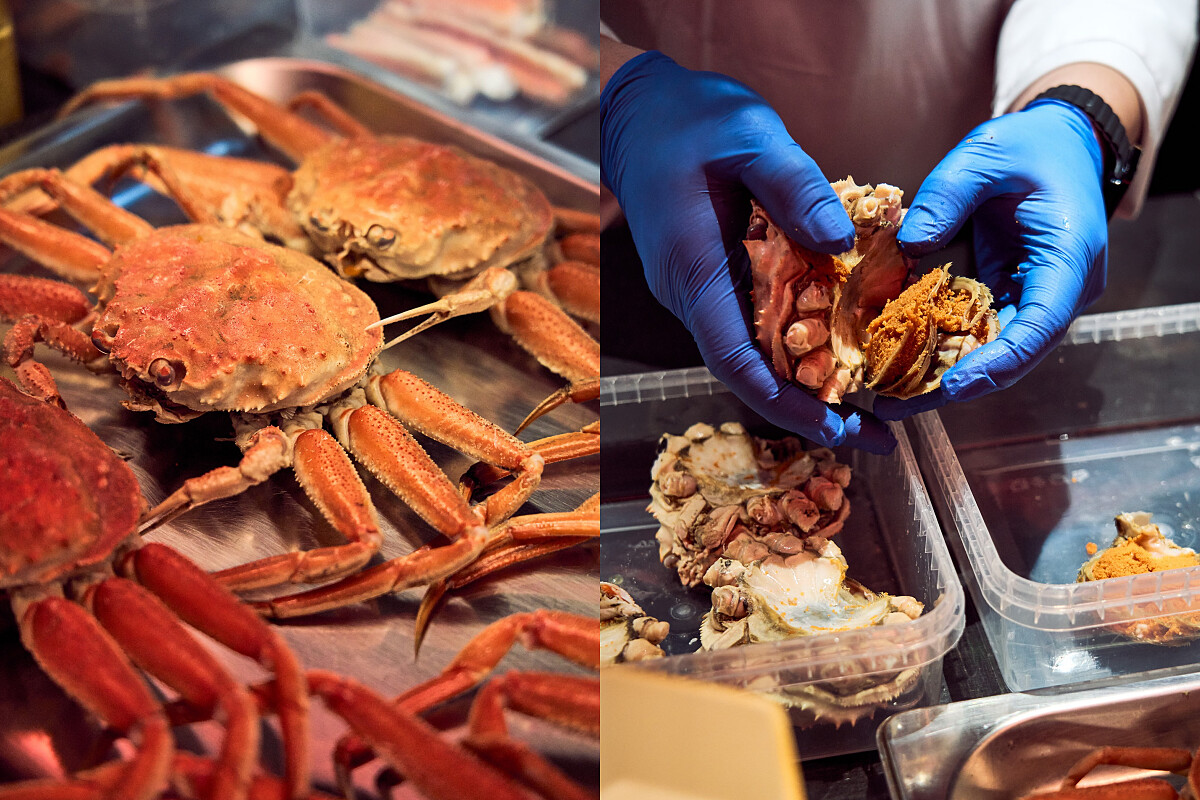 在 「Circum-」的餐桌上「只動口、不動手」，團隊已經將蟹肉與殼拆解完成。