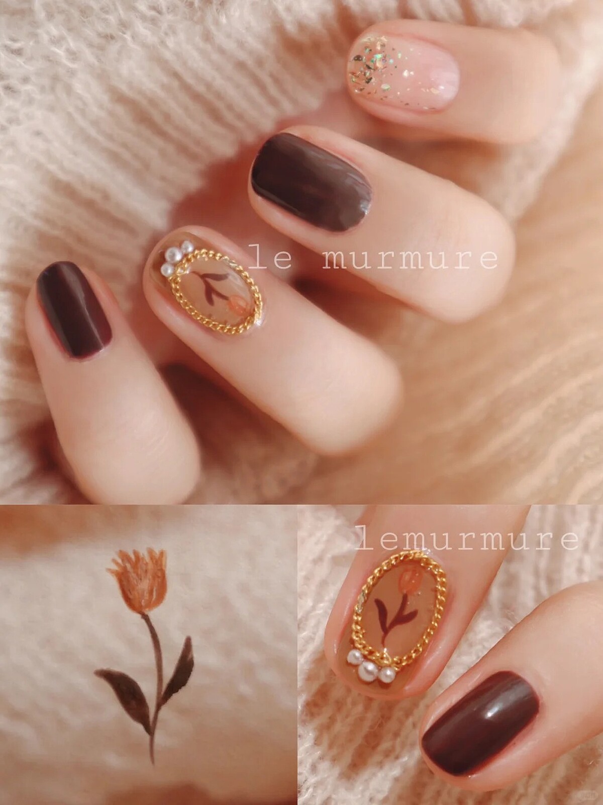 金銀珍珠項鍊美甲範本(Photo/小紅書@le murmure)。