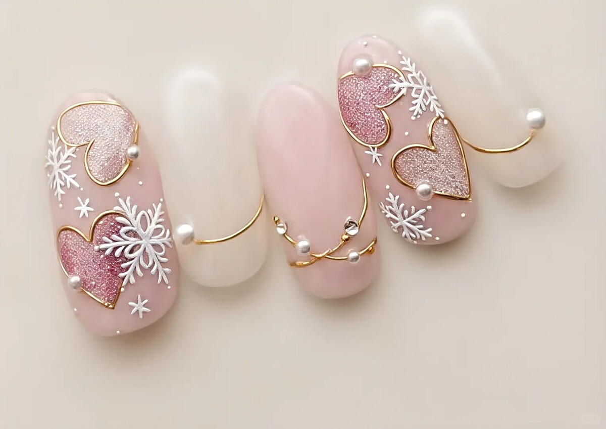 金銀珍珠項鍊美甲範本(Photo/小紅書@小满)。