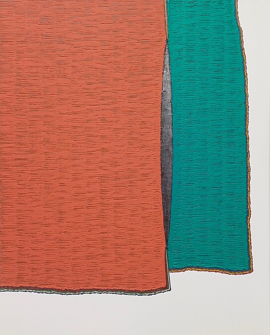 權純益作品《隙-積・研 (6-02)》, 90.9x72.7cm,複合媒材、畫布,2025。白石畫廊提供。