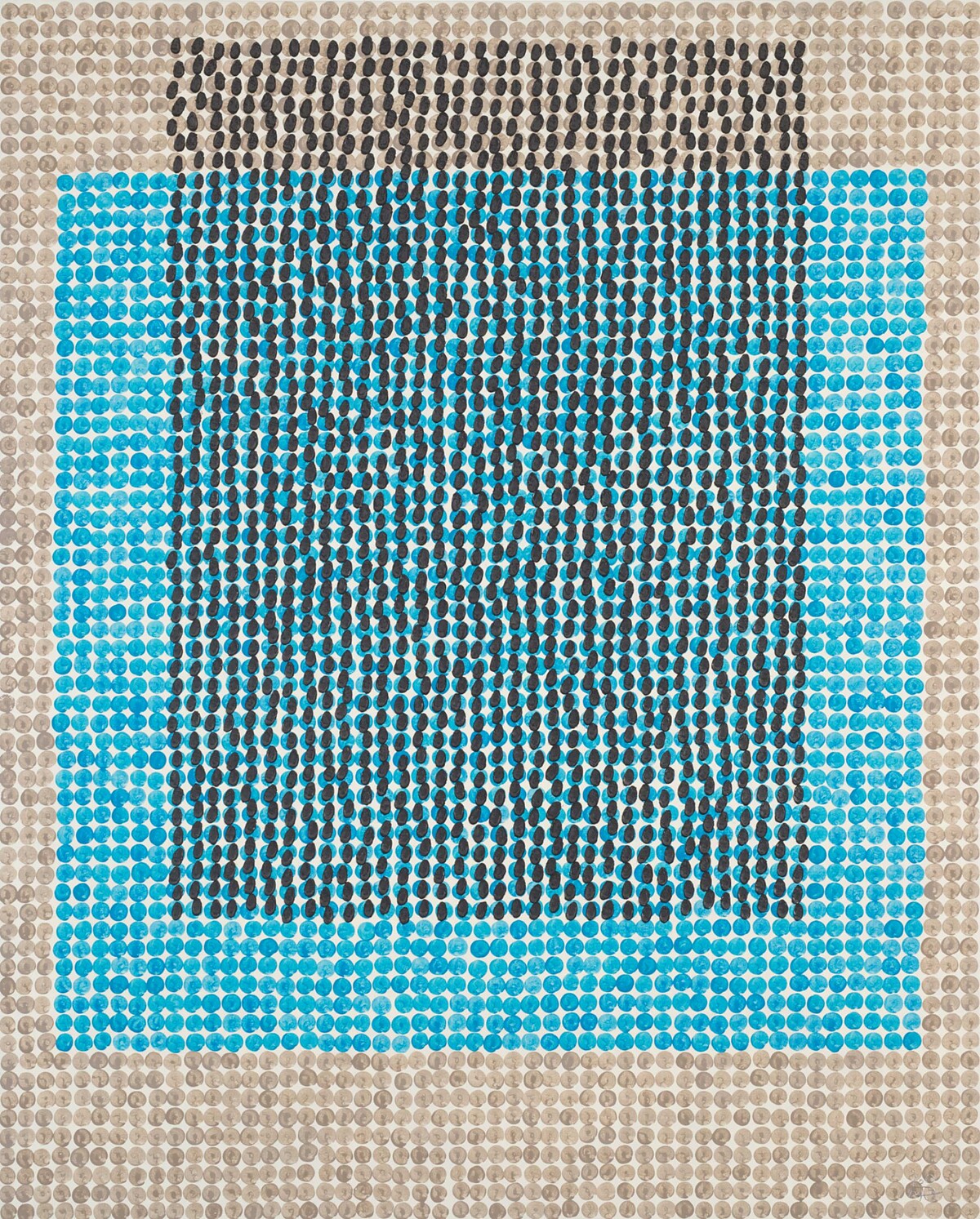 「無我」系列以點畫呈現。作品《無我－波光 (03)》，162.2x130.3cm，複合媒材、畫布，2014。