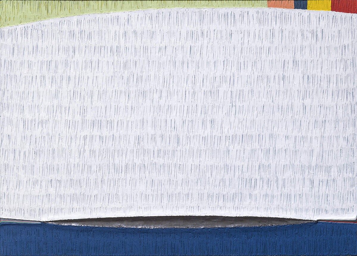 「隙」系列的探索,與「面」相關。作品《隙-積・研 (8-07)》,65.1×90.9cm,複合媒材、畫布,2024。