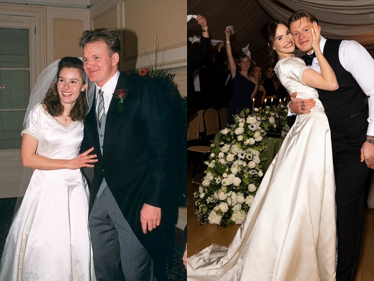 荷莉拉姆齊換上了她母親塔娜拉姆齊在1996年與戈登結婚時穿著的婚紗。