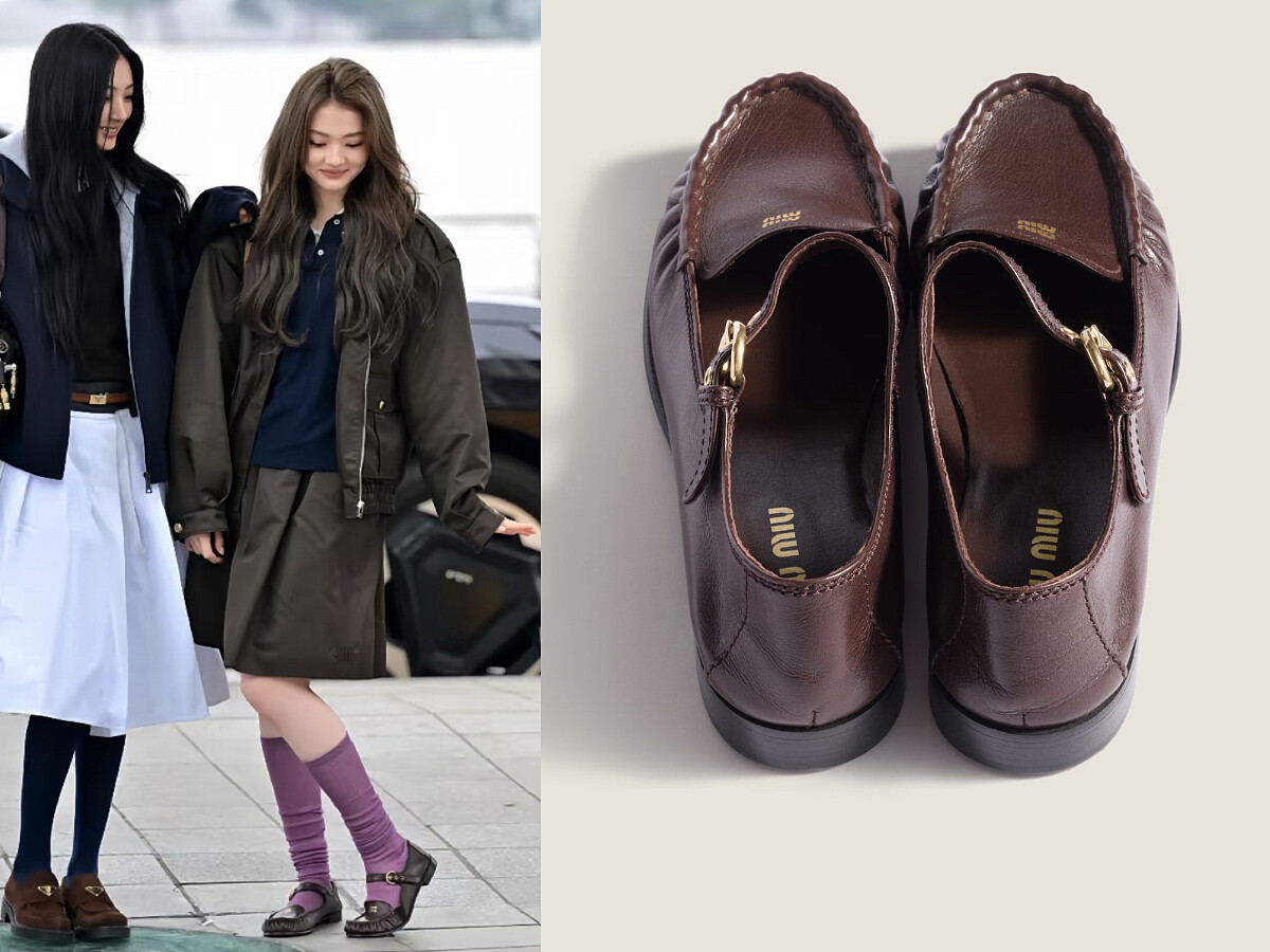 Miu Miu皮革樂福鞋及帶子裝飾，NT$39,000。