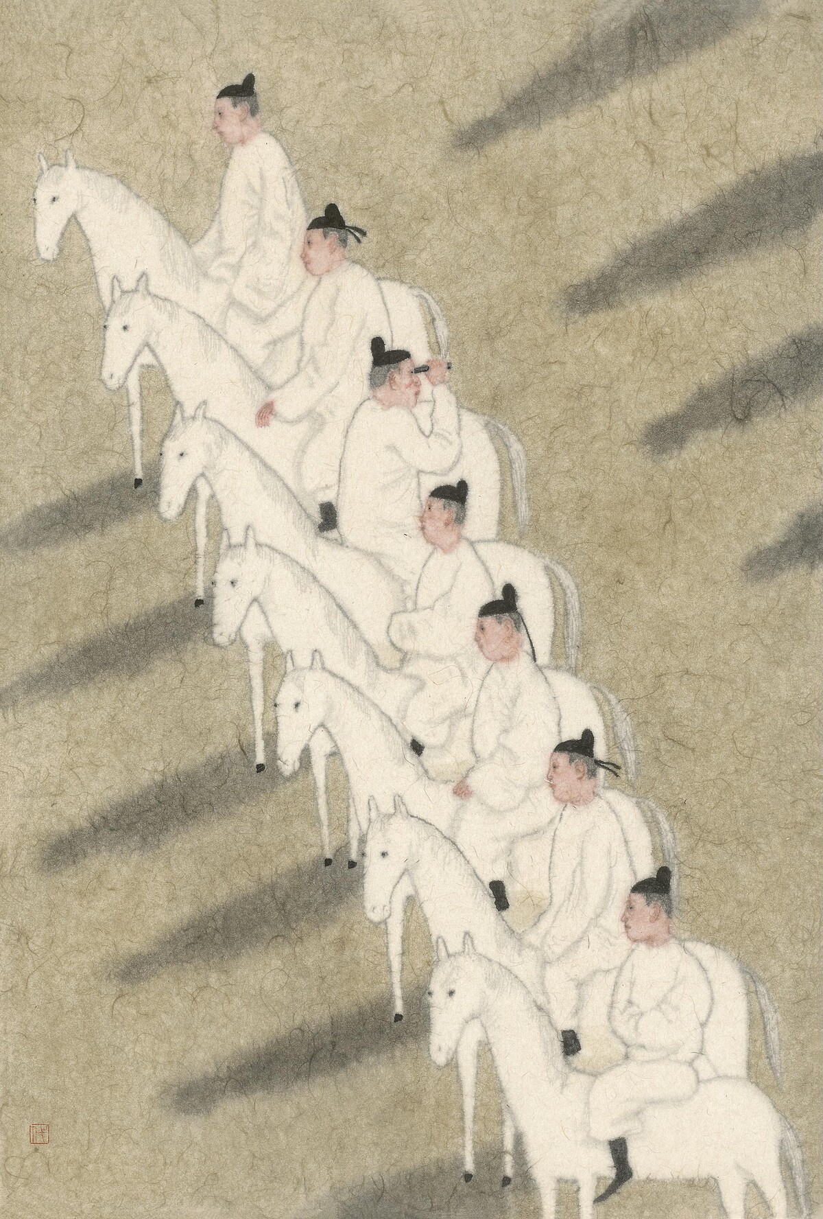 代英倫, 人群-回首, 68x45cm, 紙本設色, 2025