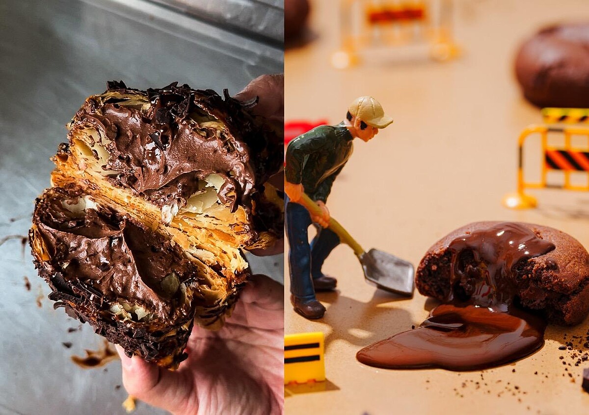 HERSHEY'S 好時合作限定商品 「奧瑪烘焙 Auma Bakery」拿破崙大泡芙 黑巧三重奏及「豆莢」薑糖熔岩可可（圖片來源／Flavor 風格美食指南提供）