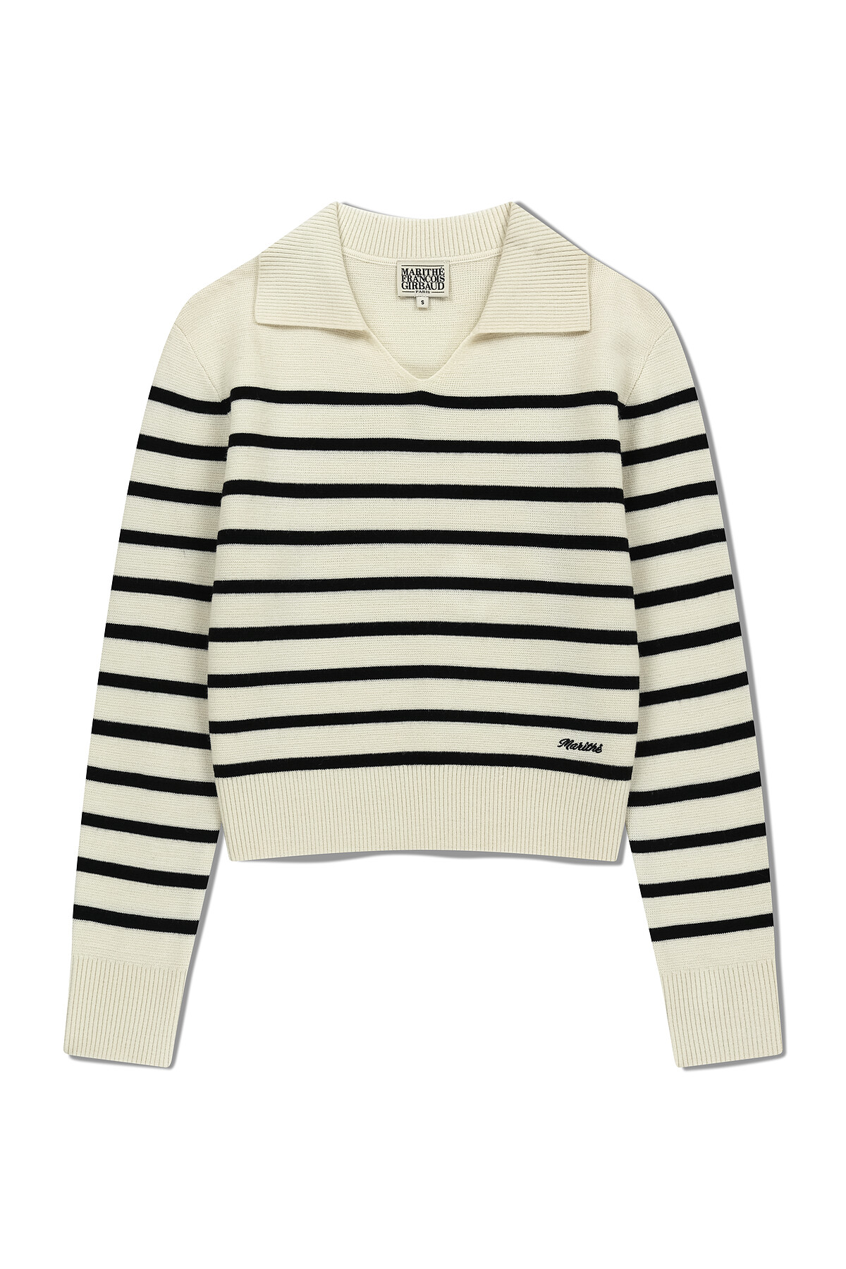 女款開襟條紋V領針織上衣 象牙白 NT$4690