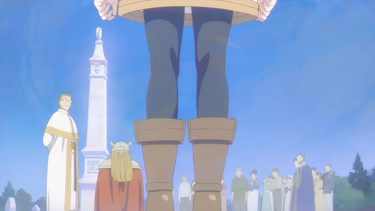 看完流星沒多久，欣梅爾離世，畫面只剩三個人，轉過身看向握著拳頭的芙莉蓮的海塔，也遲暮之年老人，艾冉是矮人族壽命稍微比人類長，造型原因看不出變老