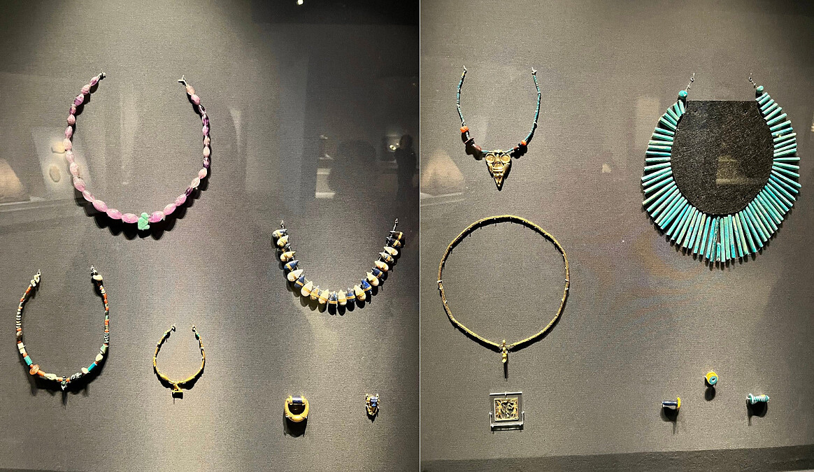 古埃及工匠技藝精湛，能靈活運用各式材料，並憑藉高超工藝發展出獨特的珠寶製作技術與工具。許多原料取自埃及境內：半寶石開採自周圍沙漠地帶，各式貝殼來自紅海；也有一些貴重金屬與寶石從遠方進口，交易範圍從非洲中部到現今的阿富汗，顯示當時廣大且繁盛的貿易網絡。Melody TU 採訪拍攝