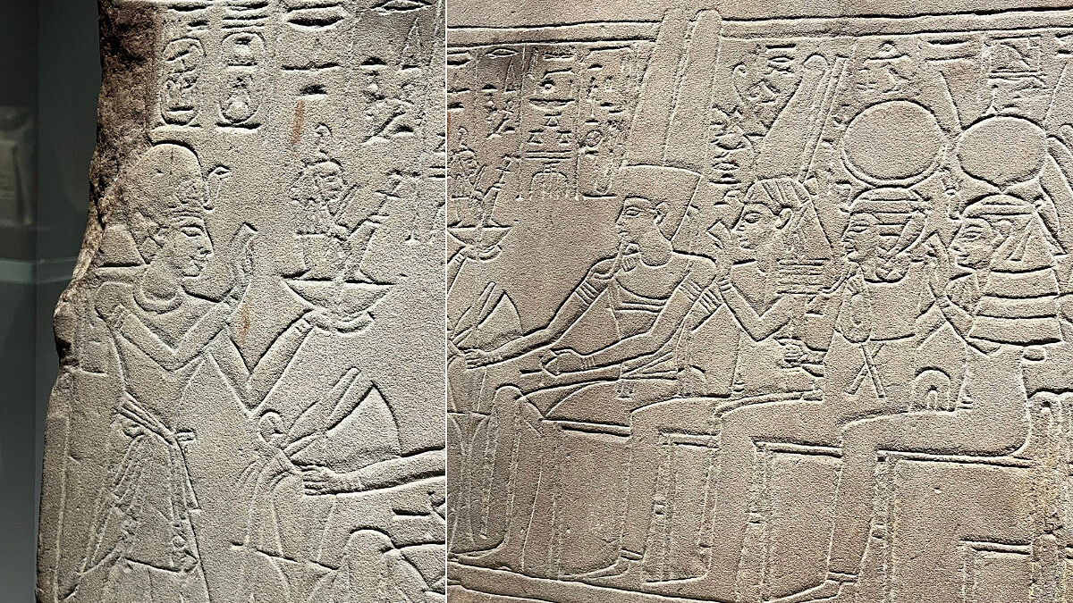 左圖：小型瑪特女神雕像。右圖：四位神祇：阿蒙一拉（Amun-Ra）、姆特（Mut）、孔蘇（Khonsu）與哈索爾（Hathor）。Ｍelody TU 採訪拍攝