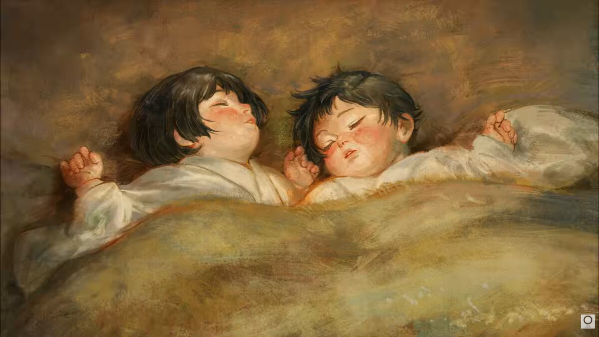 二創名畫《兩個熟睡的孩子》預示雙胞胎的故事走向