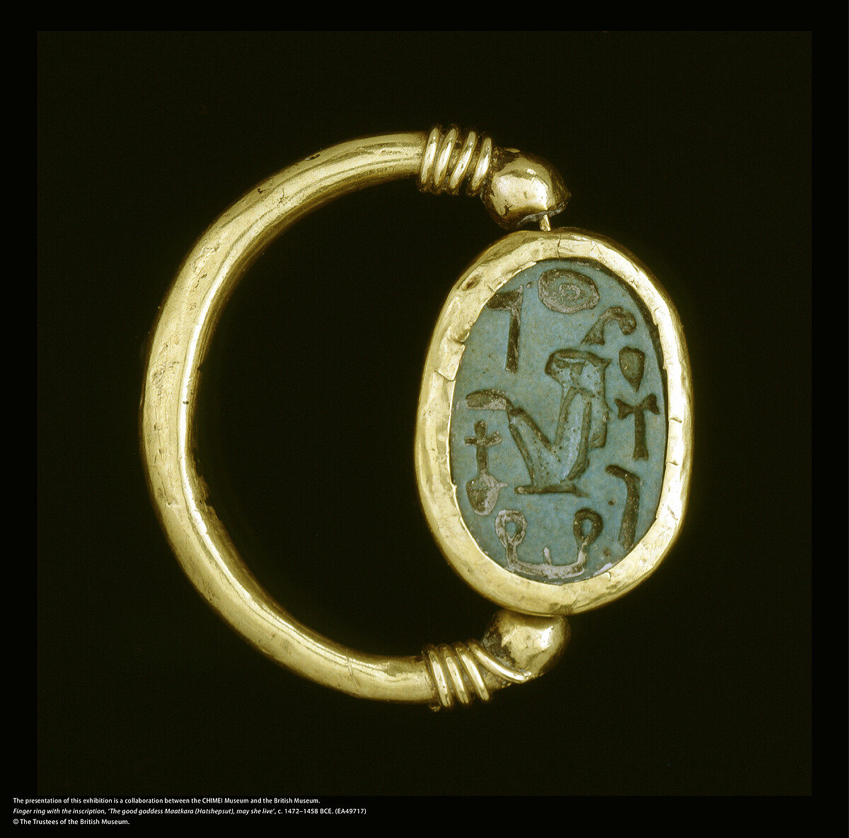 戒指銘文「善良的女神瑪特卡拉（哈特謝普蘇特王位名），願她永生」，約西元前1472&ndash;1458年。（EA49717）圖片版權：大英博物館理事會