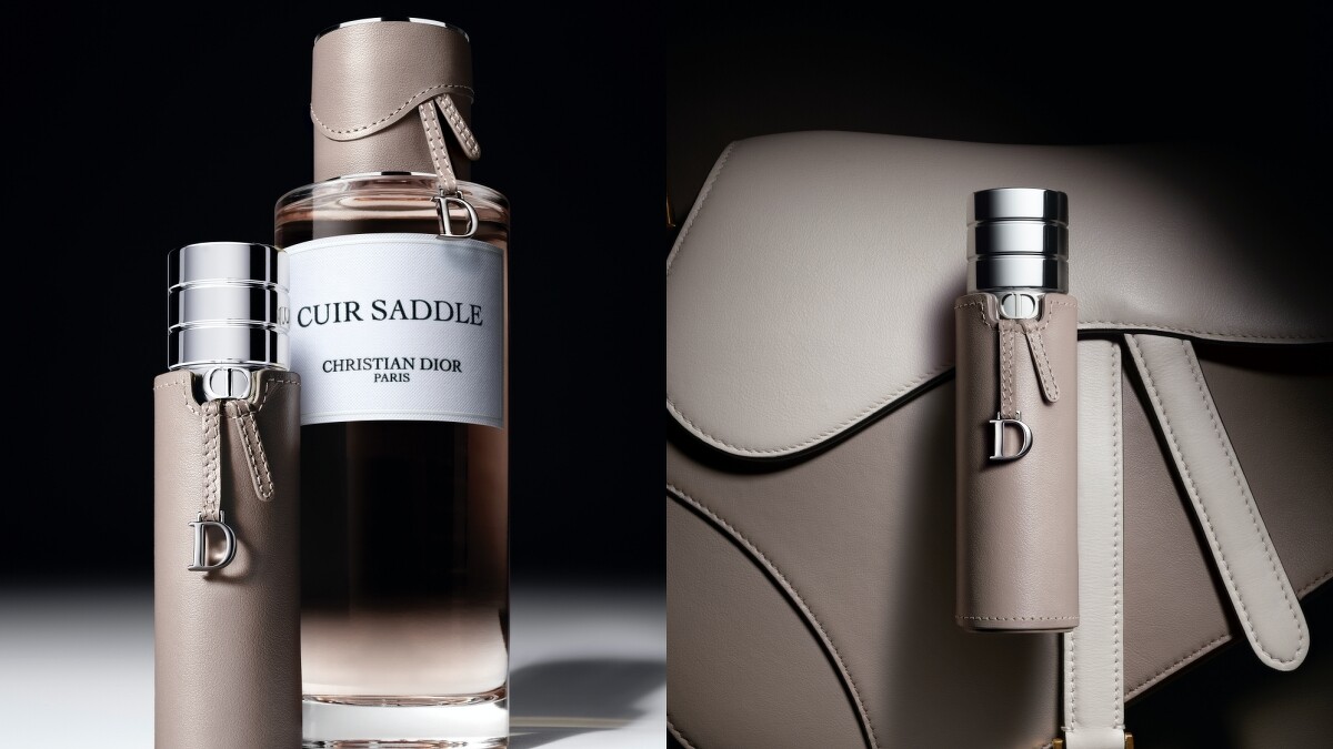 迪奧香氛世家高訂旅行隨身瓶套(馬鞍)，NT7,600。高訂香氛瓶蓋(馬鞍) 100ml，NT2,800、200ml，NT2,800