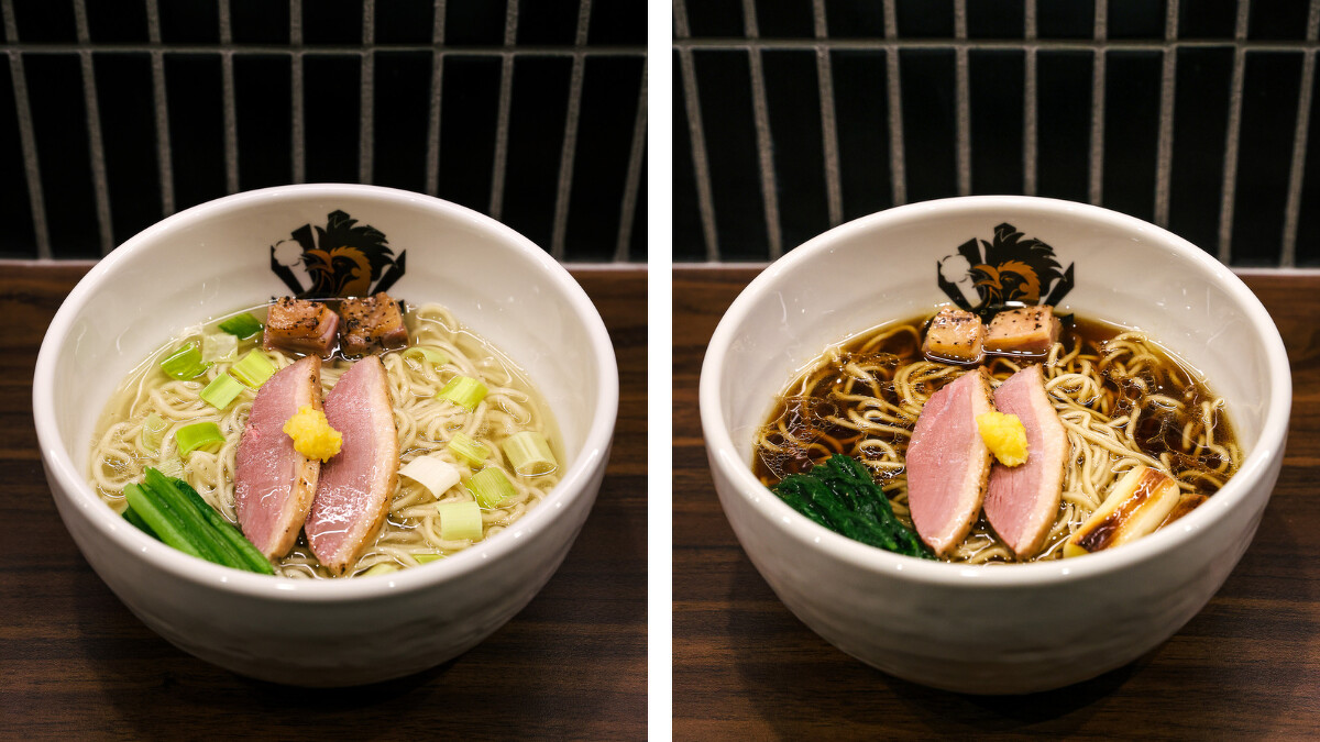 滿雞軒「鹽味鴨湯中華拉麵」與「醬油鴨湯中華拉麵」。