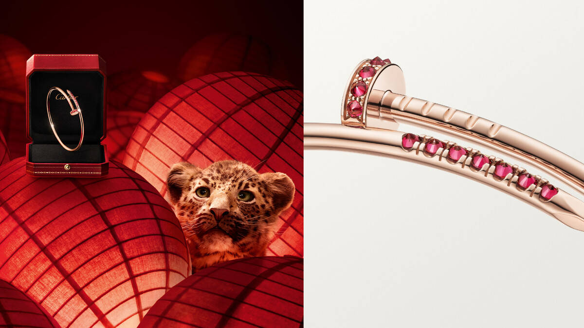 Juste un Clou玫瑰金手環小型款，鑲嵌紅寶石。