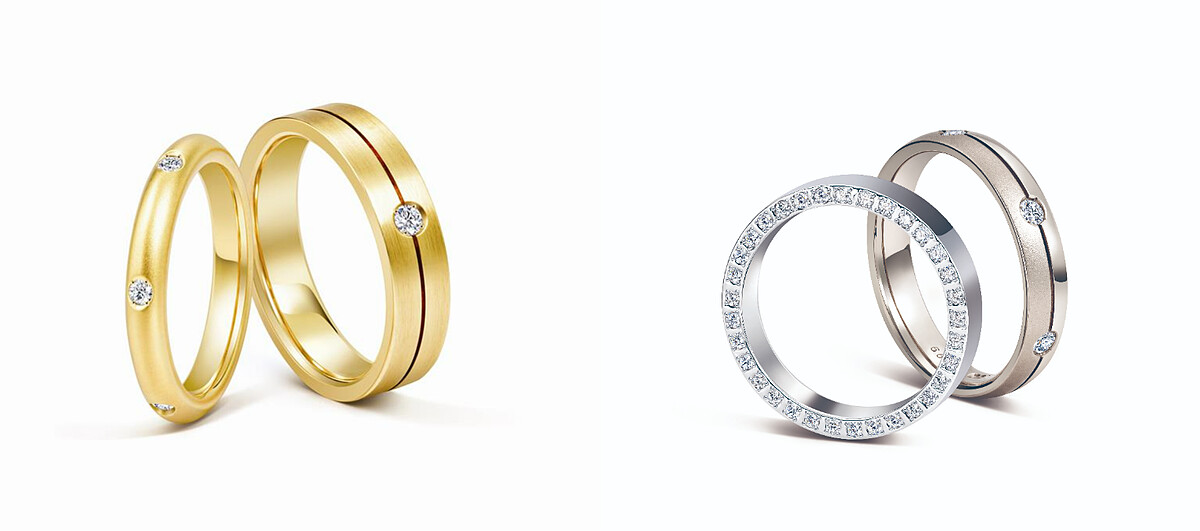 (左)IL REGALO 18K 金鑽石對戒、(右)IL REGALO 950鉑金鑽石對戒。