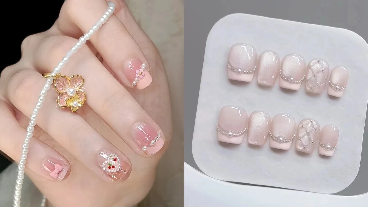 珍珠項鍊美甲範本