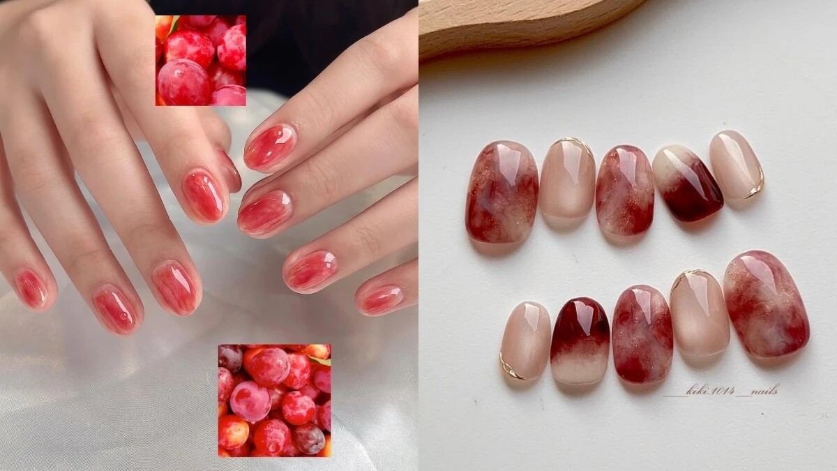 莓果色美甲範本