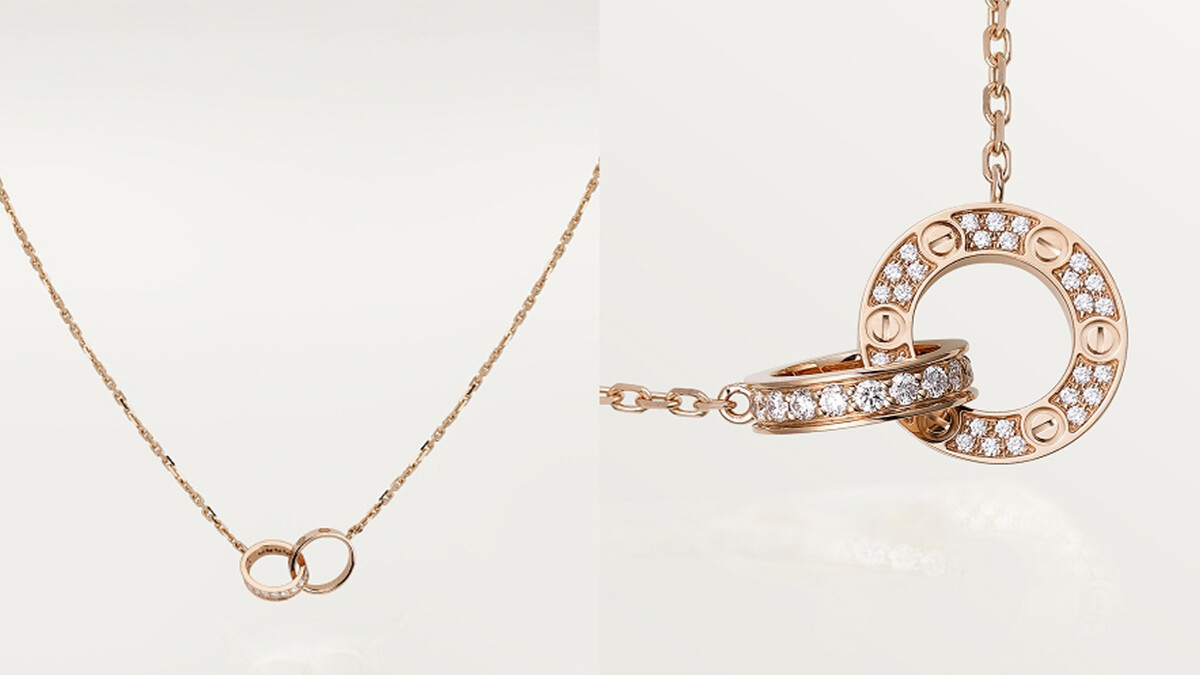 LOVE玫瑰金鋪鑲鑽石吊墜。