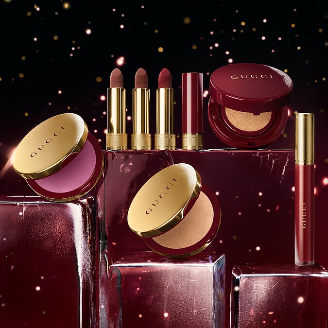 GUCCI Beauty立體高光亮彩粉餅限量版(#003 Warm Gold )，NT2,150、絲潤氣墊粉餅 限量版(02 、03 )，NT2,900、傾色柔霧唇膏 限量版(#509 Rosso Ancora 、#126 Amanda Dawn 、#128 Amanda Dusk)，NT1,700