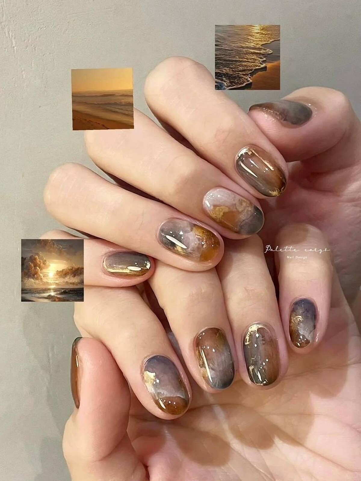 金藍色美甲範本中的金藍夕陽風格(Photo/小紅書@蓝桉)