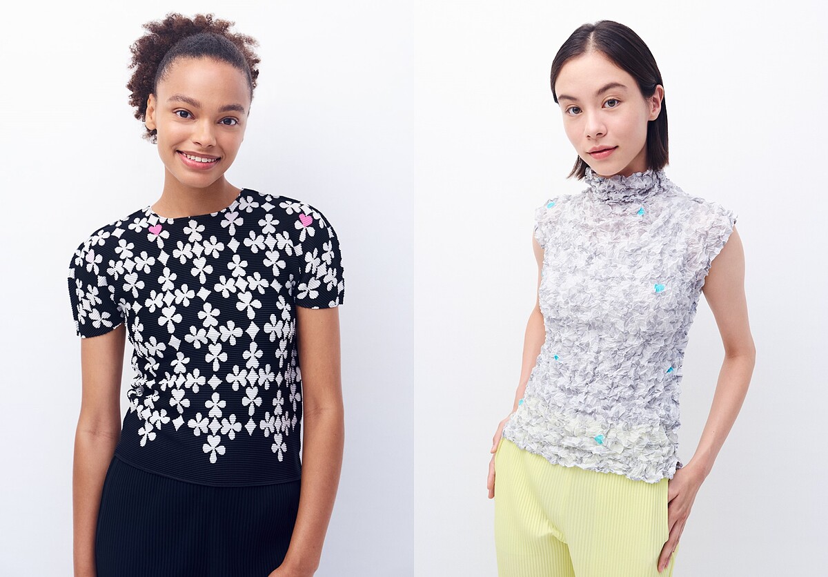 (左) SUIT圓領短袖上衣。(右) SUIT MERINGUE TOP高領包袖上衣。