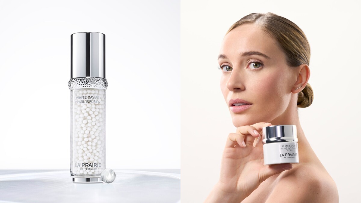 （左）LA PRAIRIE 鑽白魚子時空亮顏菁華、（右）LA PRAIRIE 鑽白魚子時空亮顏緊膚霜。