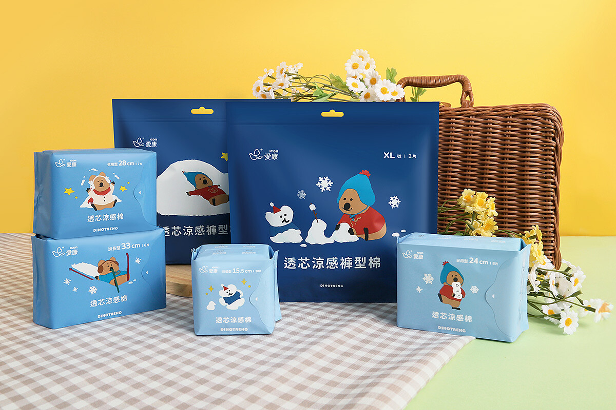 愛康透芯涼感棉 DINOTAENG 特別款，獨家薄荷雲霜香氣與抑菌涼感配方，直擊異味與濕悶困擾。