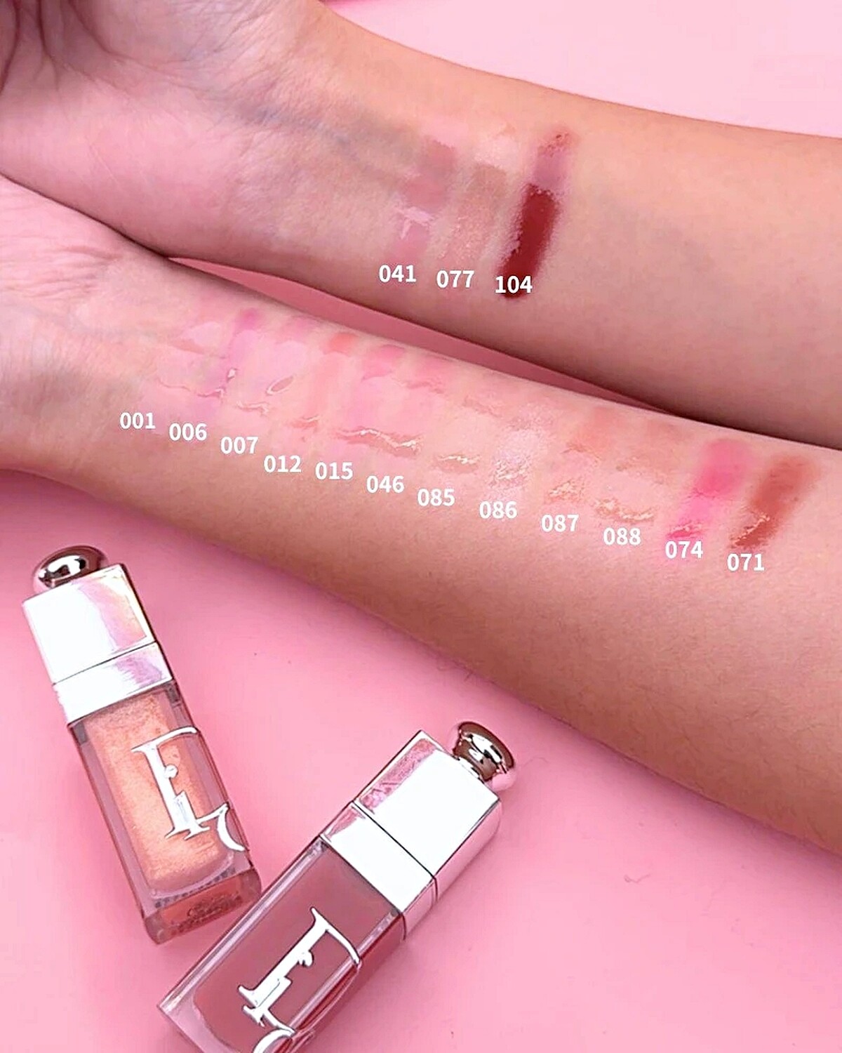 迪奧粉漾水光唇釉16色手部試色。