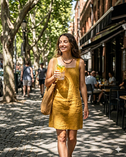 比例為 4:5： AI 使畫面更為緊湊，聚焦於模特兒上半身與果汁的互動。