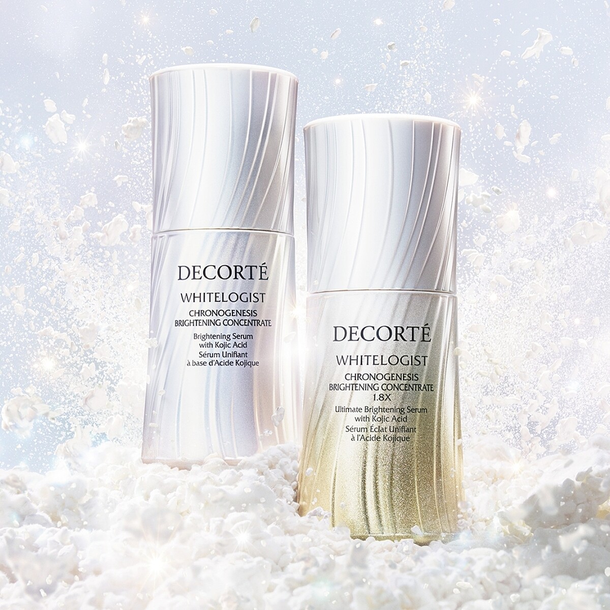 黛珂(右)瑩潤粹白極光煥采精粹(1.8X)30mL，NT4,000、60mL，NT6,700