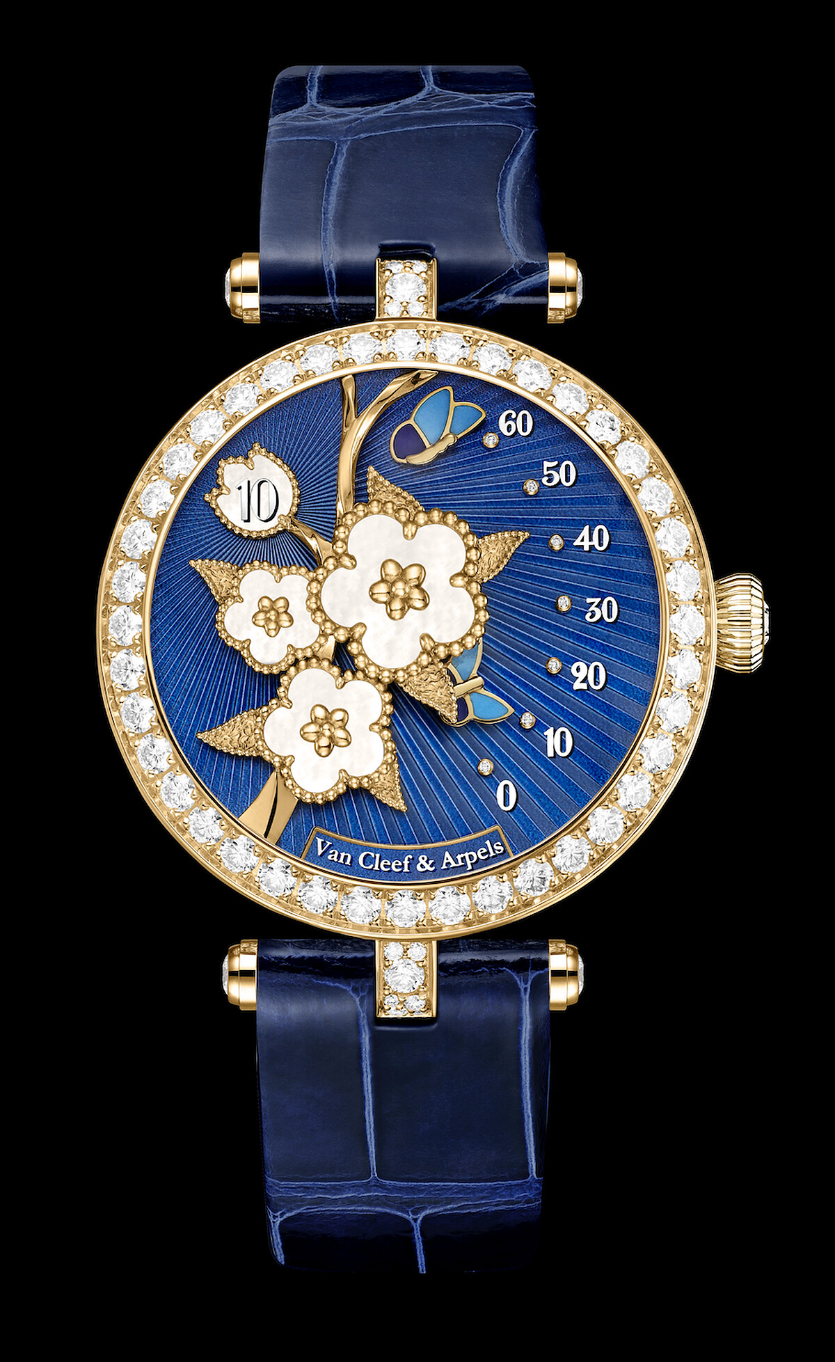 Van Cleef & Arpels 梵克雅寶 Lady Lucky Spring Butterfly 腕錶 黃K金，鑲嵌琺瑯及白色珍珠母貝，跳時及逆跳分鐘組件 建議售價：NT$ 3,320,000