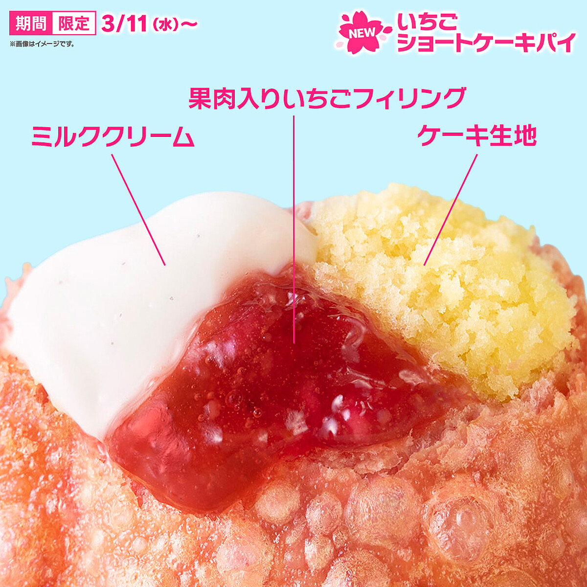 草莓蛋糕派將酸甜草莓內餡、滑順牛奶奶油與鬆軟蛋糕體三層結構，包進酥脆派皮中（圖片來源／@McDonaldsJapan X）