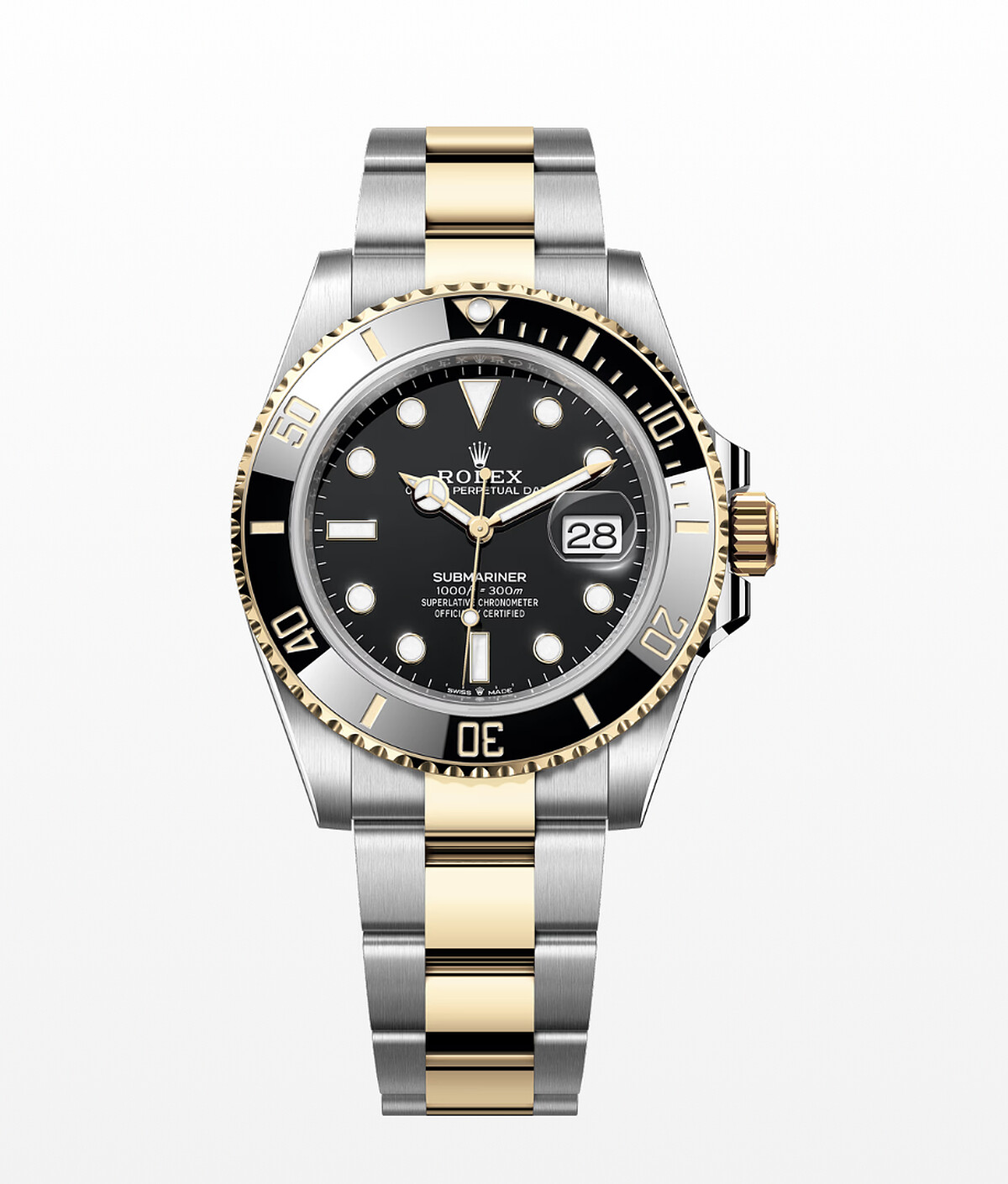 勞力士Oyster Perpetual Submariner Date腕錶，41毫米黃金及蠔式鋼款，搭配黑色Cerachrom陶質字圈、黑色錶面及特大夜光鐘點標記，型號 126613LN，NTD 641,500