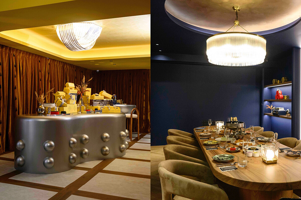 設有蛋糕展示台與多功能的包廂空間。