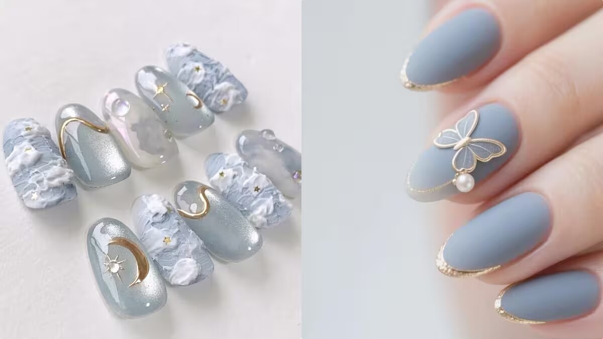 金藍色美甲範本。