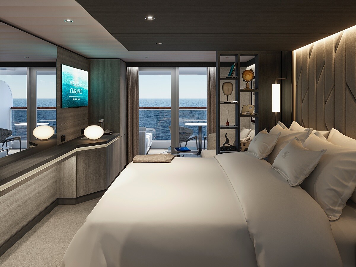 每間客房都設有私人露台與落地窗。