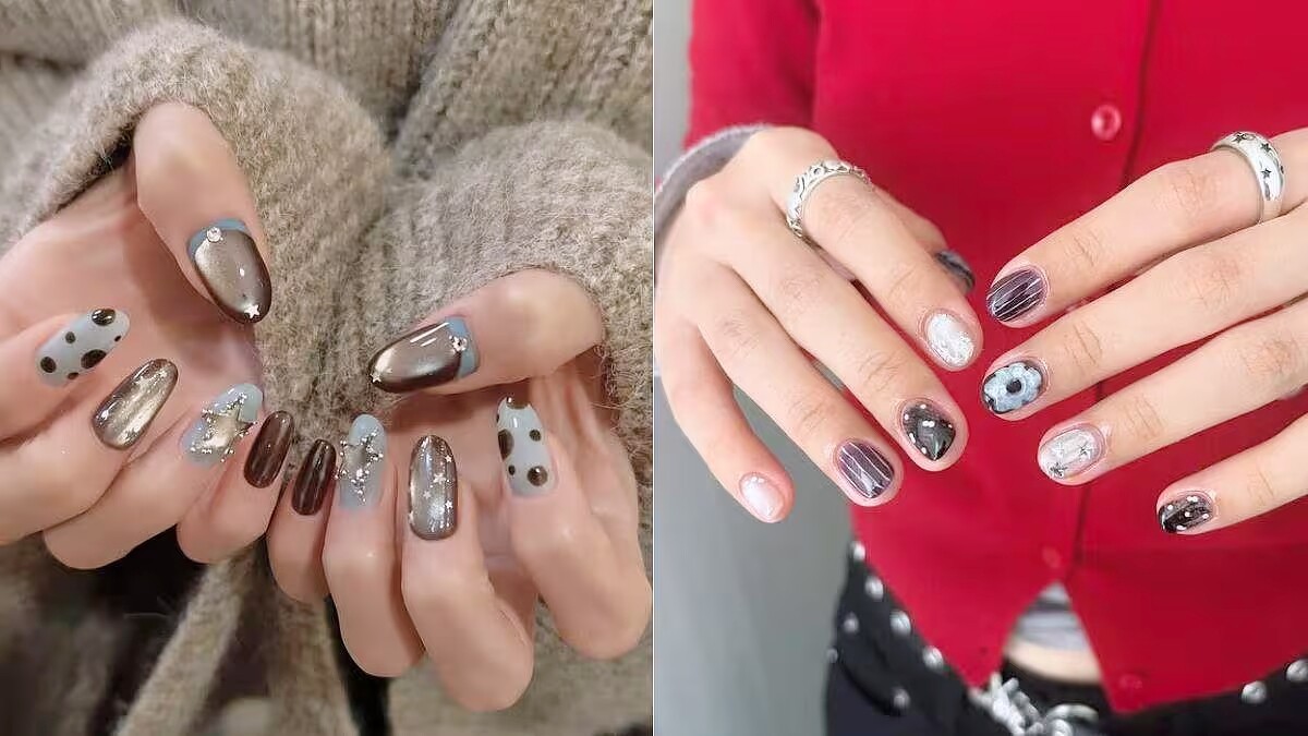 水藍X咖啡美甲範本