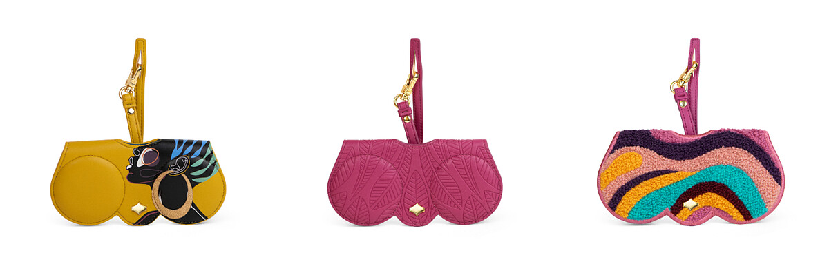 時尚真皮眼鏡包 (左至右阿亞娜、玫紫葉紋、卡拉哈里絨浪)